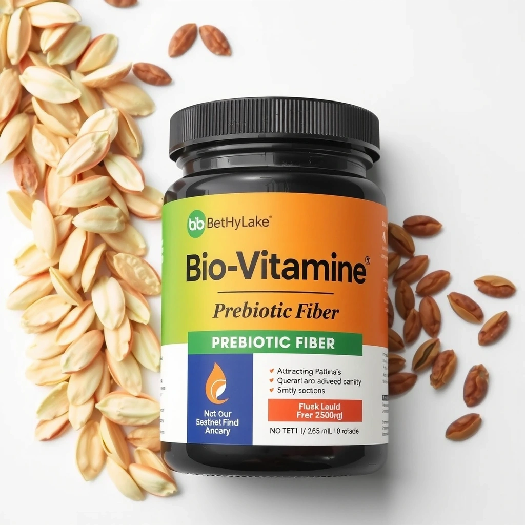 Imagine cu supliment de Fibre Prebiotice Biovitamineb, cu ovăz și in în fundal