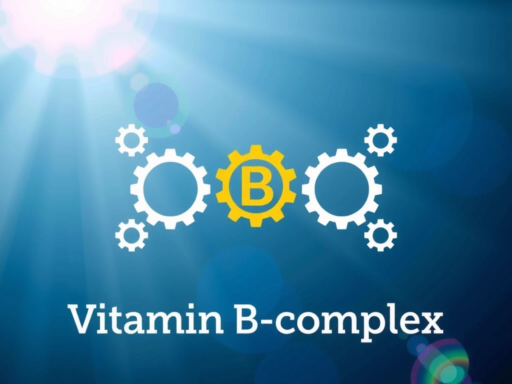 Reprezentare abstractă a complexului de Vitamine B, cu simboluri de energie și metabolism